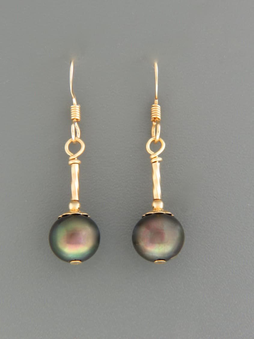 8mm Dark Pearl Earrings - 14ct Gold Filled - YD8HG