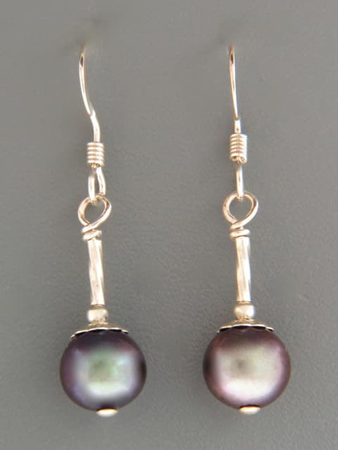 8mm Dark Pearl Earrings - Sterling Silver - YD8HS