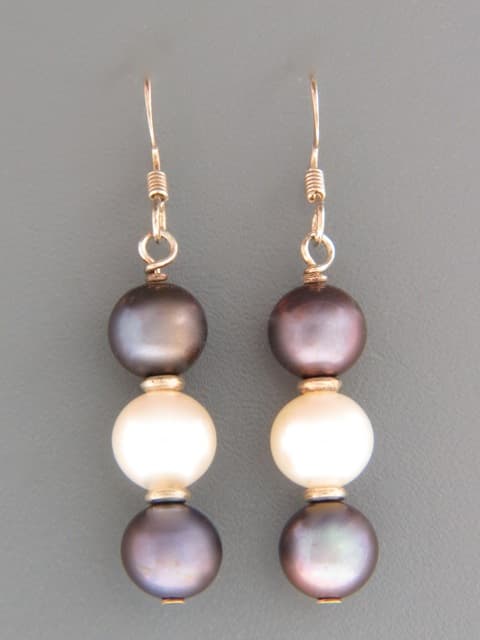 8mm White & Dark Pearl Earrings - Sterling Silver - YDWD8RS