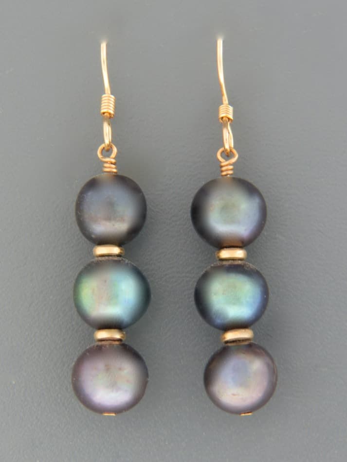 8mm Dark Pearl Earrings - 14ct Gold Filled