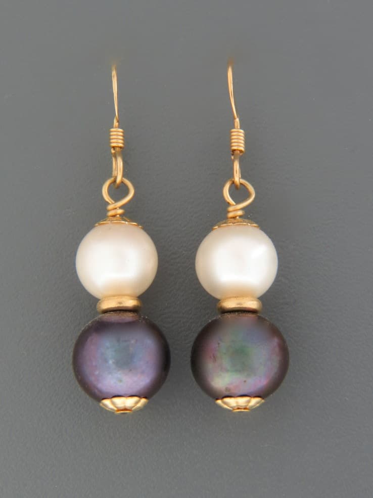 10mm Dark & White Pearl Earrings - 14ct Gold Filled - YD10W8RG