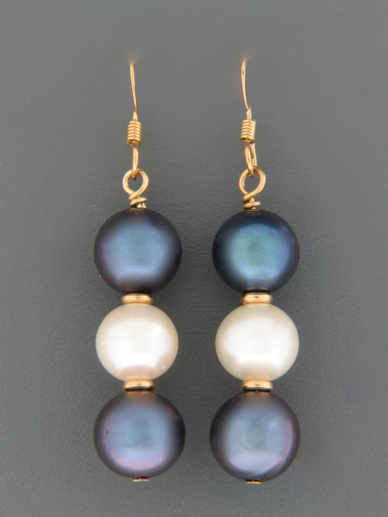 10mm White & Dark Pearl Earrings - 14ct Gold Filled