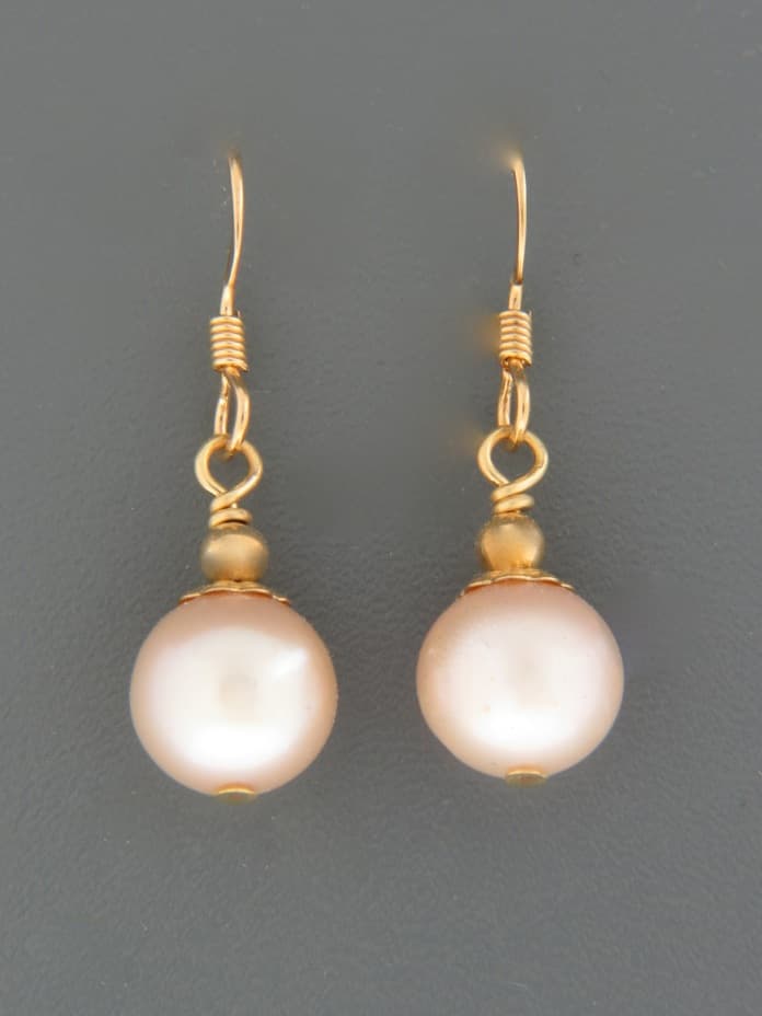 10mm Pink Pearl Earrings - 14ct Gold Filled