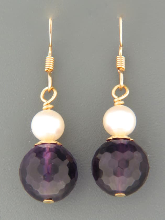 Amethyst Earrings with Pearls - 14ct Gold Filled