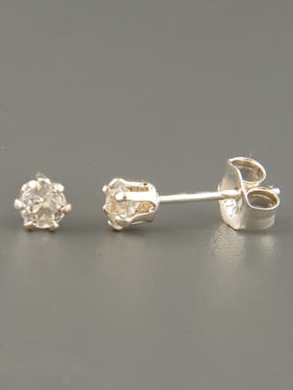 White Topaz Earrings - Sterling Silver stud - 3mm stones