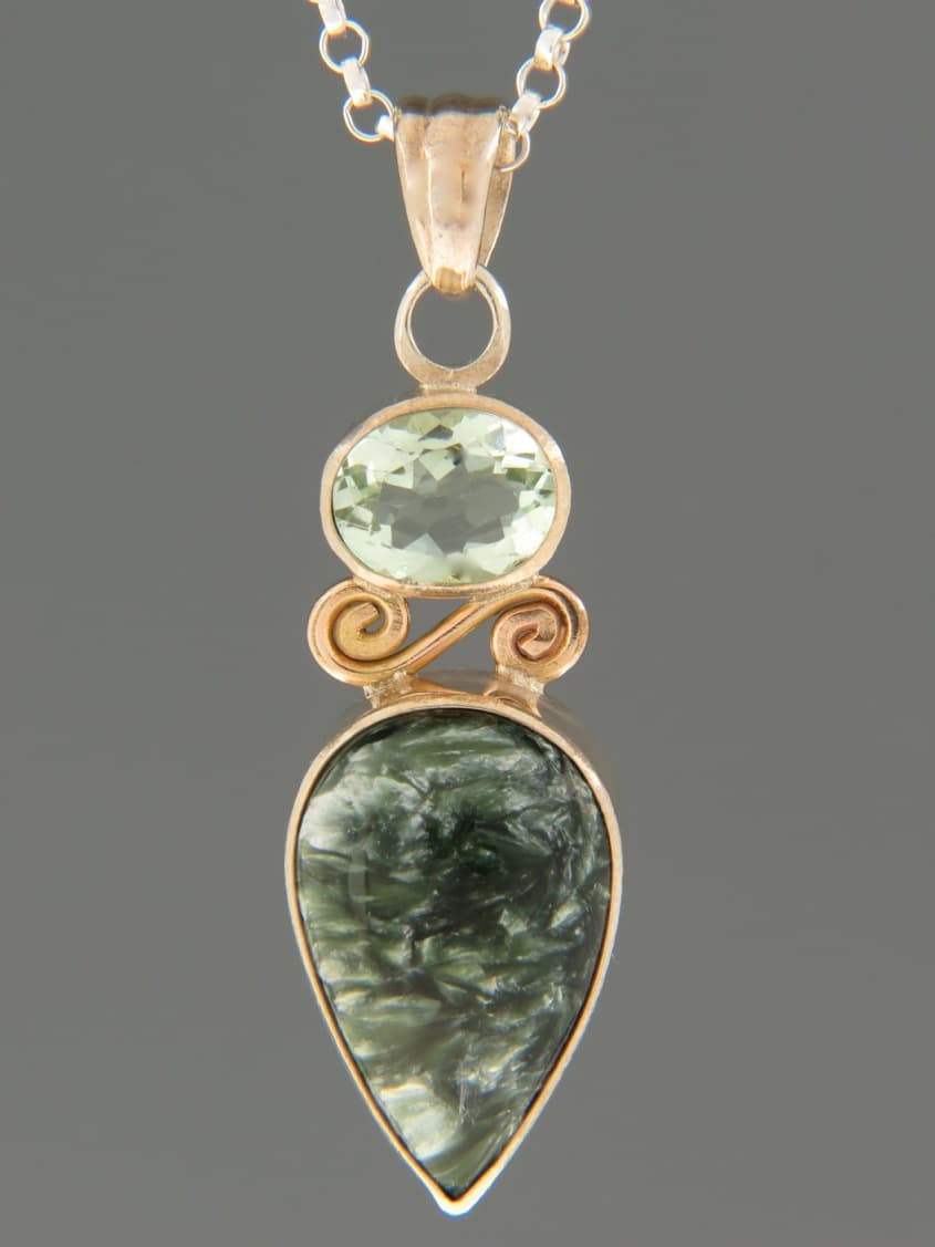 Seraphinite Pendant with Green Amethyst (Prasiolite) - Sterling Silver