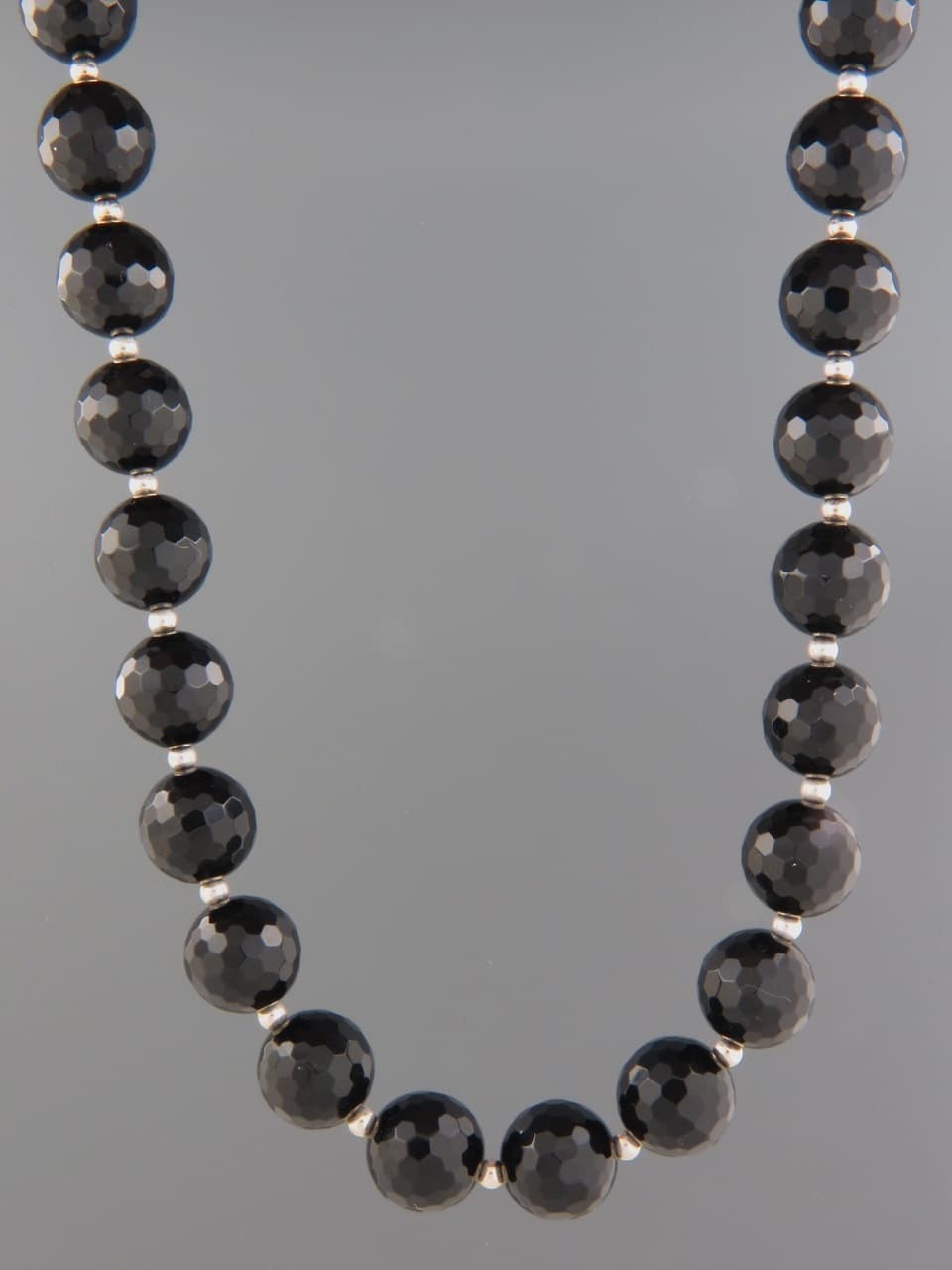 Onyx Necklace - 12mm round faceted stones with Silver beads