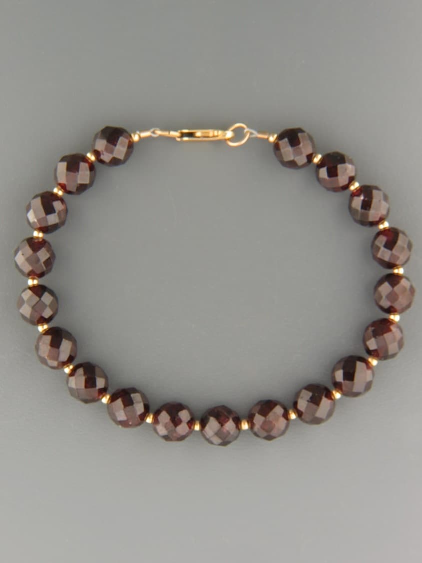 Garnet Bracelet - 8mm round faceted stones with round beads