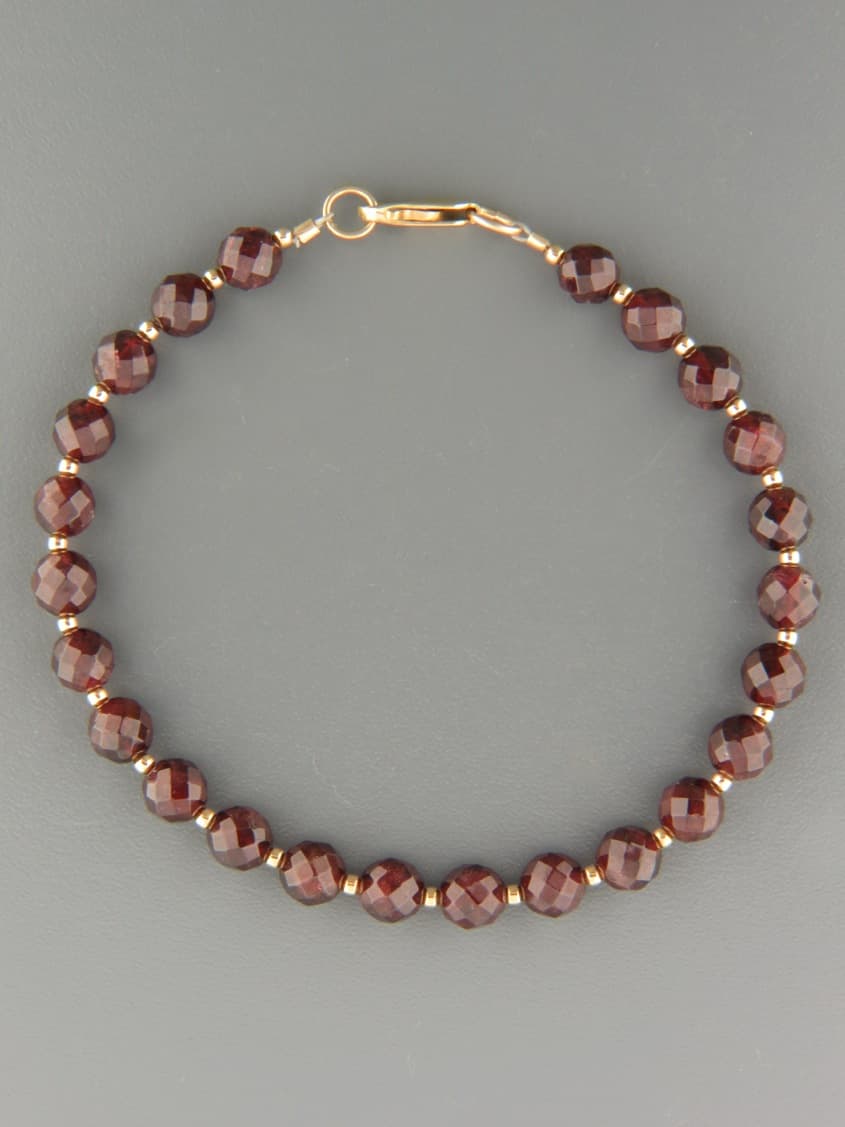 Garnet Bracelet - 6mm round faceted stones with round beads