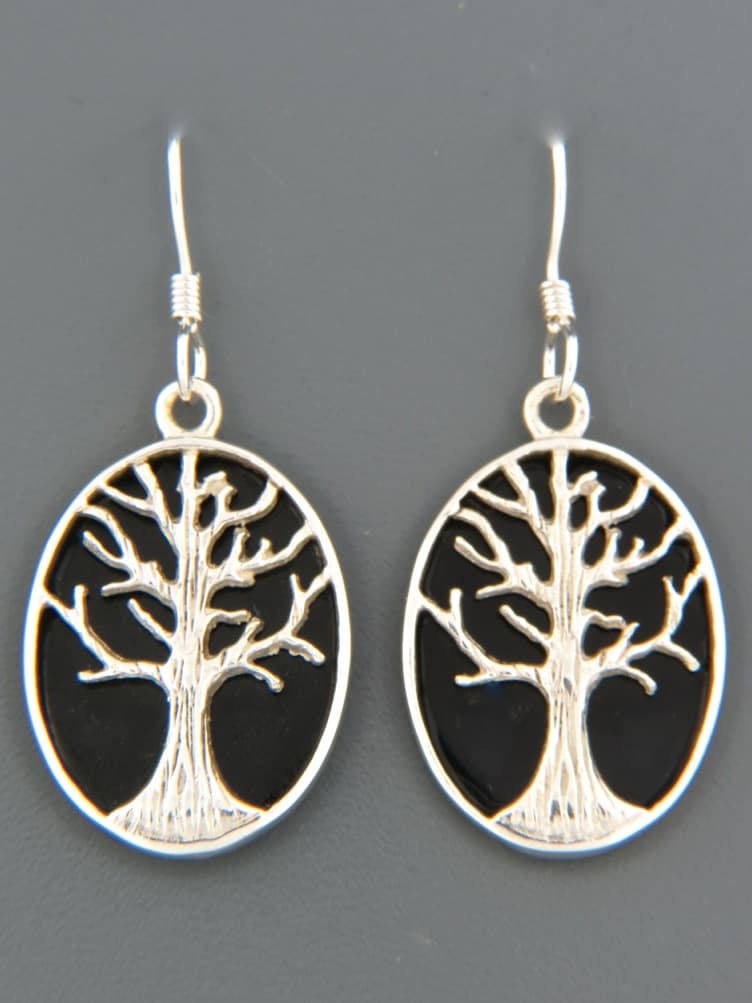 Onyx Earrings - Sterling Silver - length 38mm