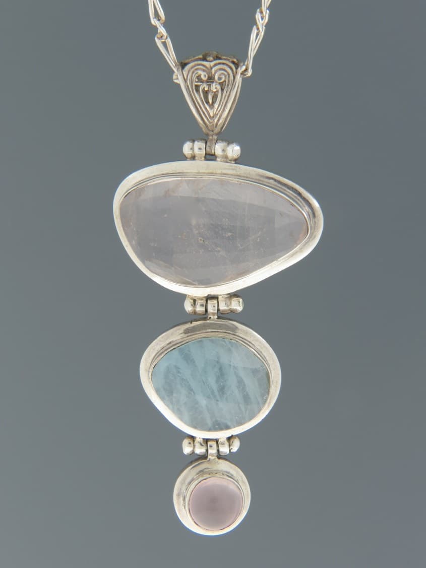 Kunzite, Aquamarine & Rose Quartz Pendant - Sterling Silver