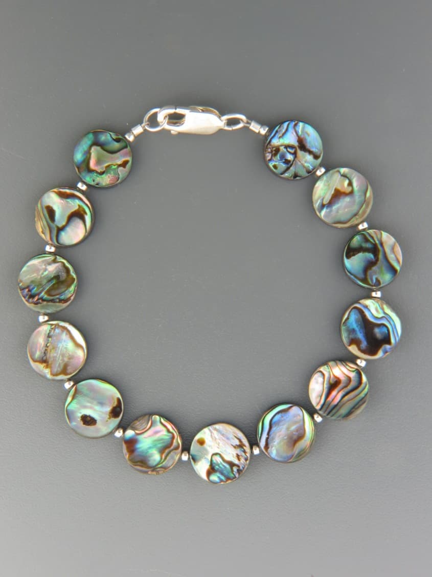 Paua Shell Bracelet - 12mm round with Sterling Silver beads