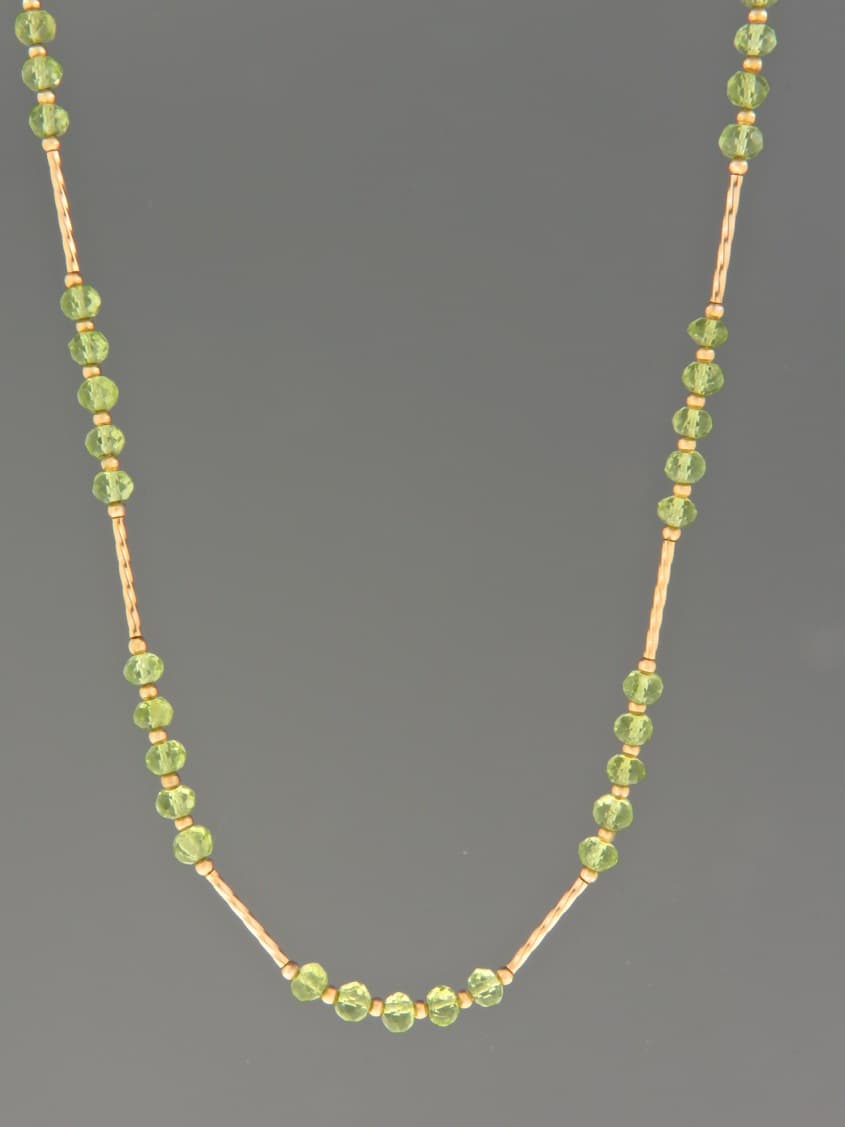 Peridot Necklace - 4mm faceted roundels with twist beads