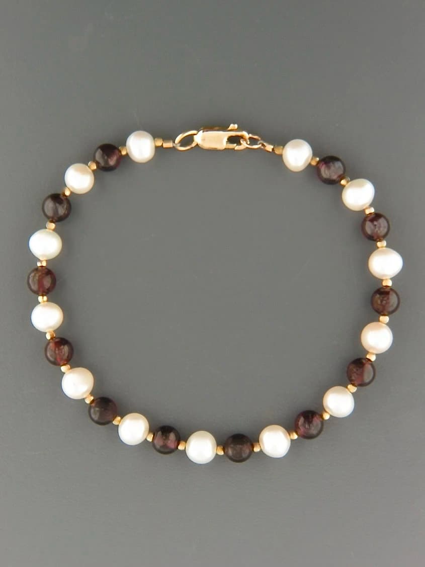 Garnet Bracelet with Pearls & Gold beads