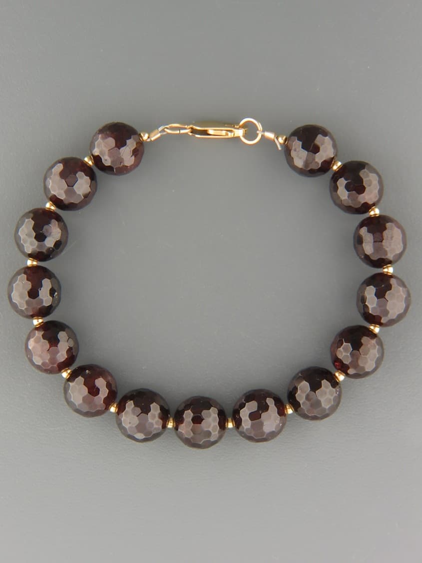 Garnet Bracelet - 10mm round faceted stones with round beads