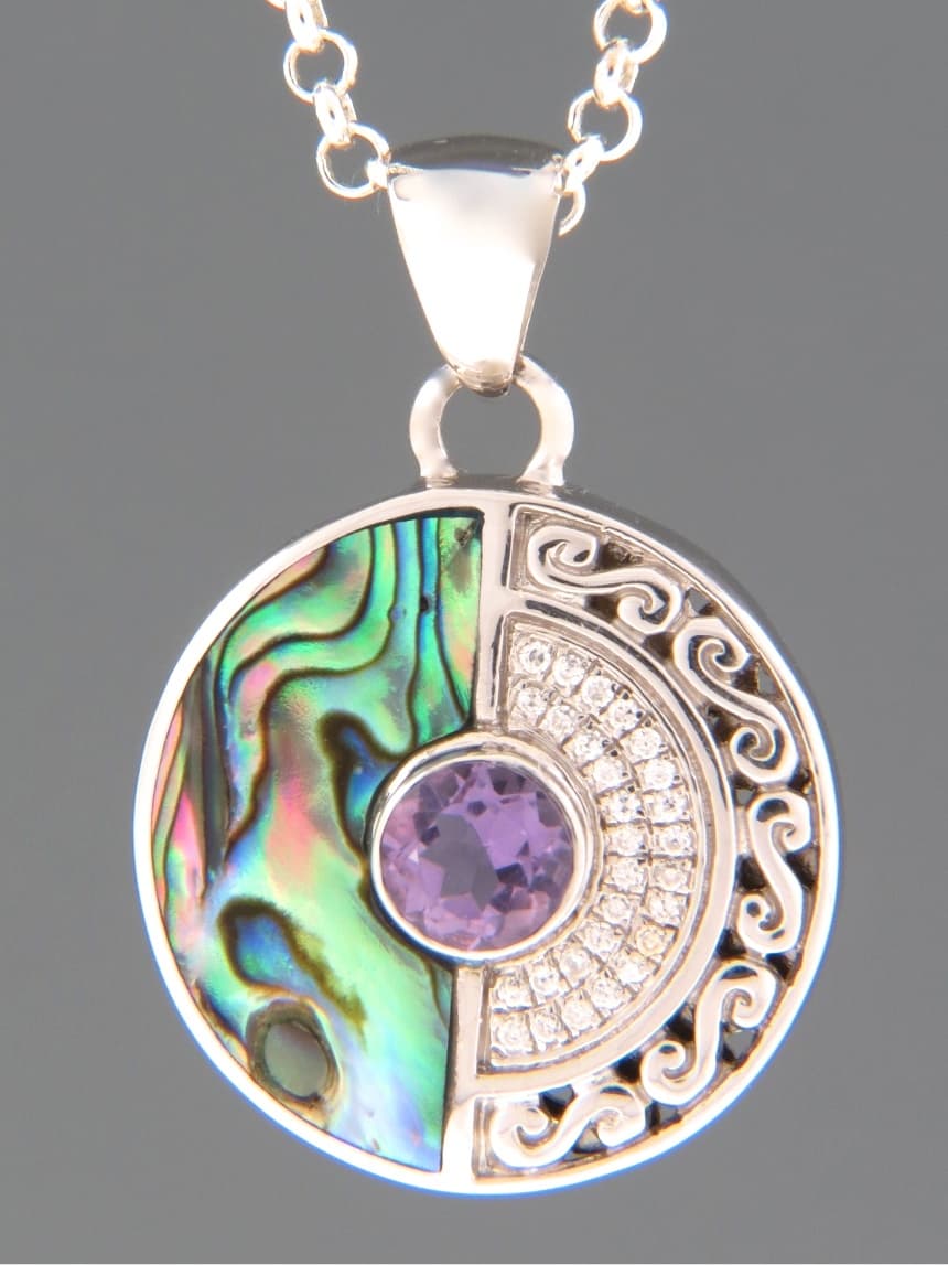 Paua Shell, Amethyst & Zircon Pendant