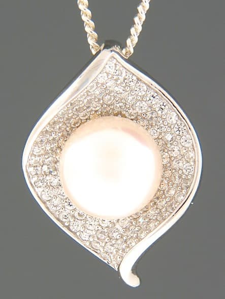 Pearl Pendant with Zircon - Sterling Silver
