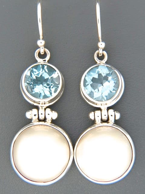 Blue Topaz & Pearl Earrings - Sterling Silver