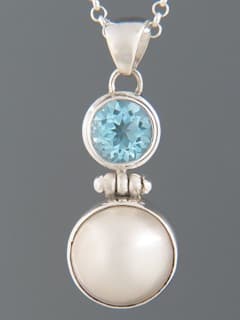 Blue Topaz & Pearl Pendant - Sterling Silver