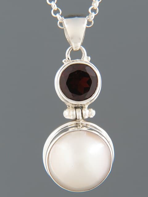 Garnet & Pearl Pendant - Sterling Silver
