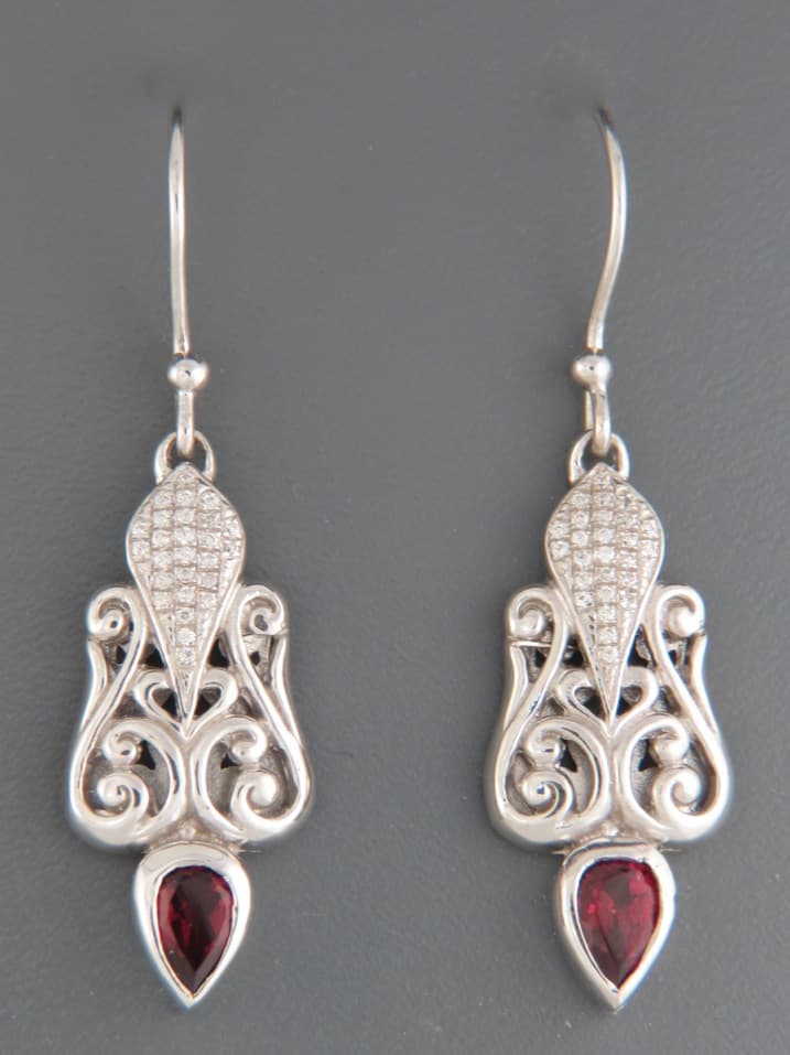 Garnet Earrings with Zircon - Sterling Silver