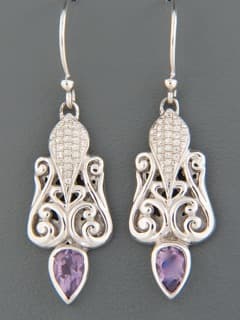 Amethyst Earrings with Zircon - Sterling Silver