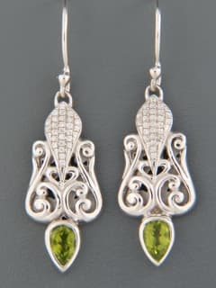 Peridot Earrings with Zircon - Sterling Silver