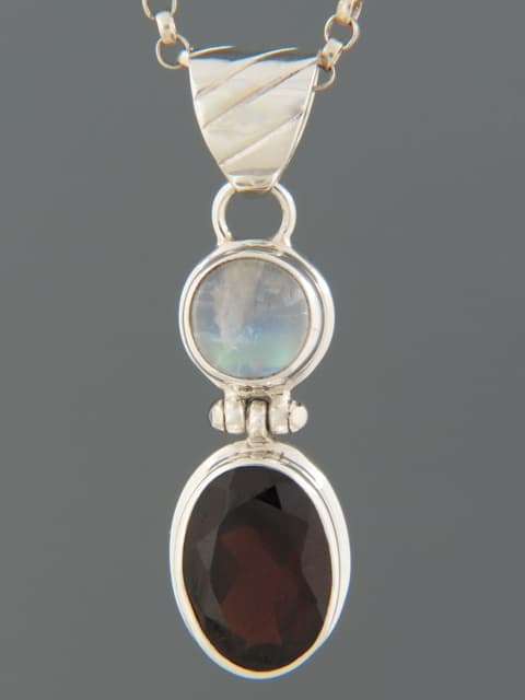 Garnet & Moonstone Pendant - Sterling Silver