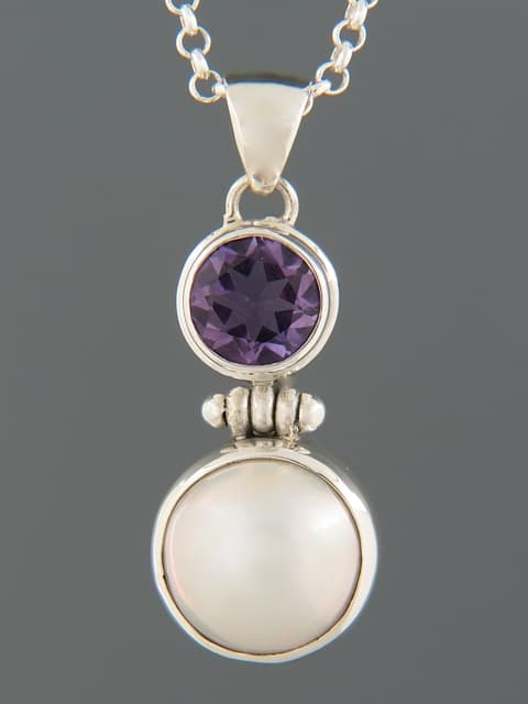 Amethyst & Pearl Pendant - Sterling Silver