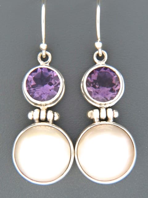 Amethyst & Pearl Earrings - Sterling Silver