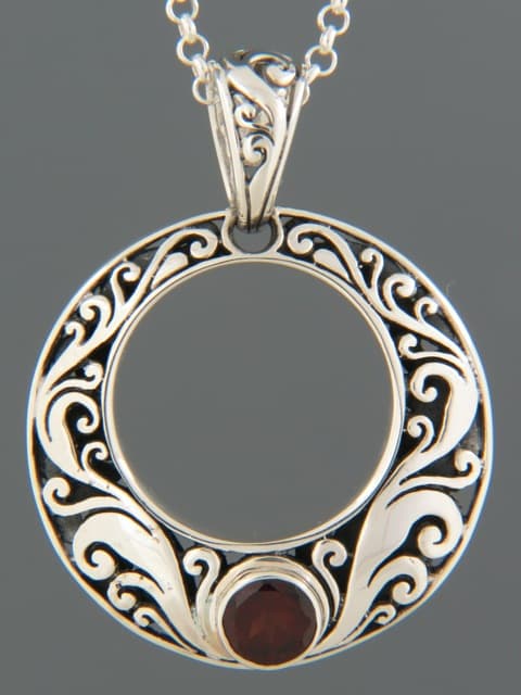 Garnet Pendant - Sterling Silver