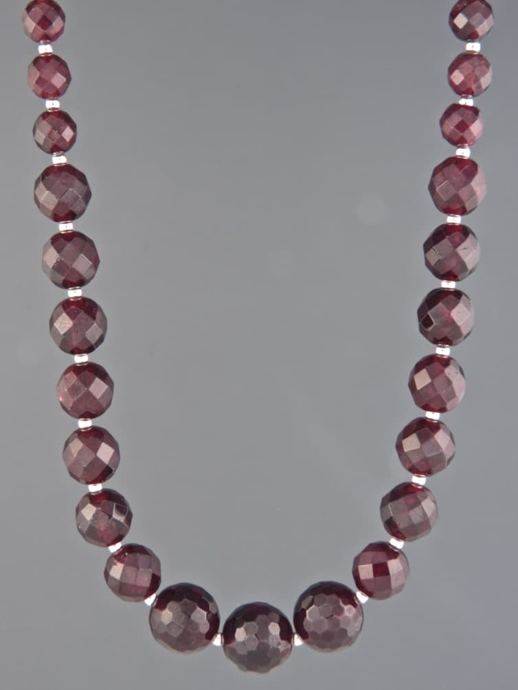 Garnet Necklace with round Sterling Silver beads - 45cm