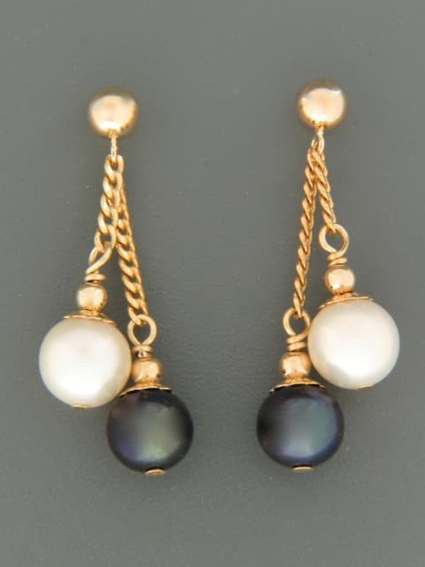 8mm Dark & White Pearl Earrings - 14ct Gold Filled - YDW8CH