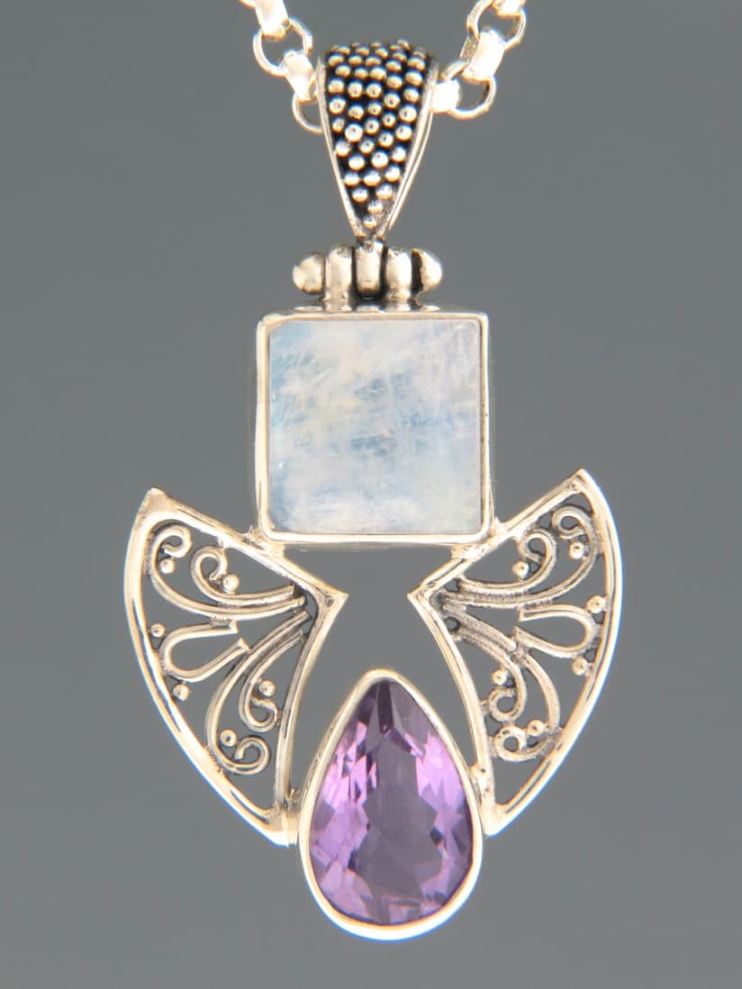 Amethyst & Moonstone Pendant - Sterling Silver