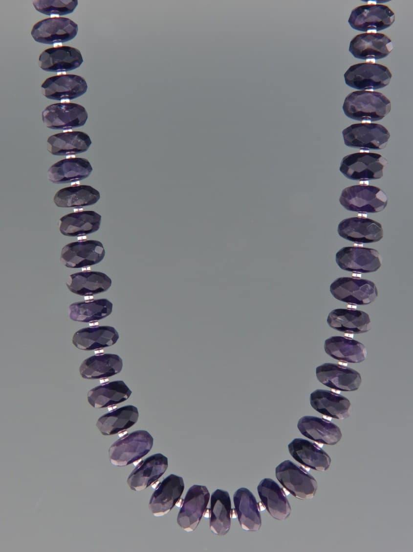 Amethyst Necklace - faceted roundels with Silver beads