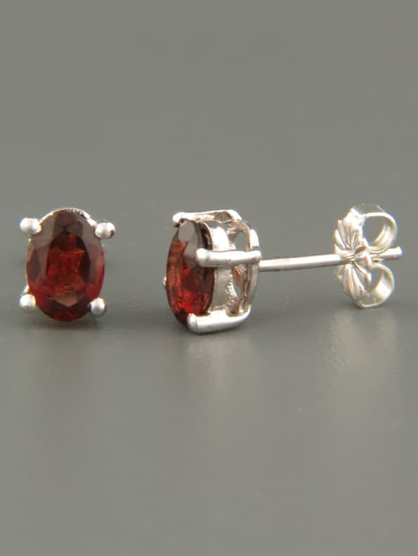 Garnet Earrings - Sterling Silver stud - 5x7mm stones