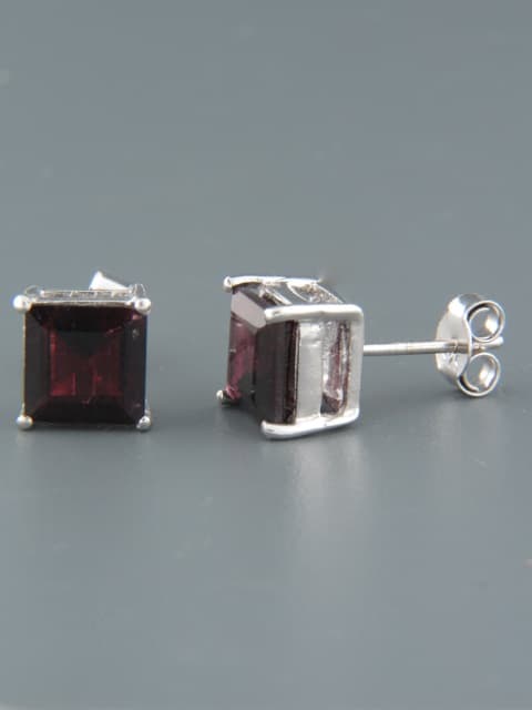Garnet Earrings - Sterling Silver stud - 6mm stones