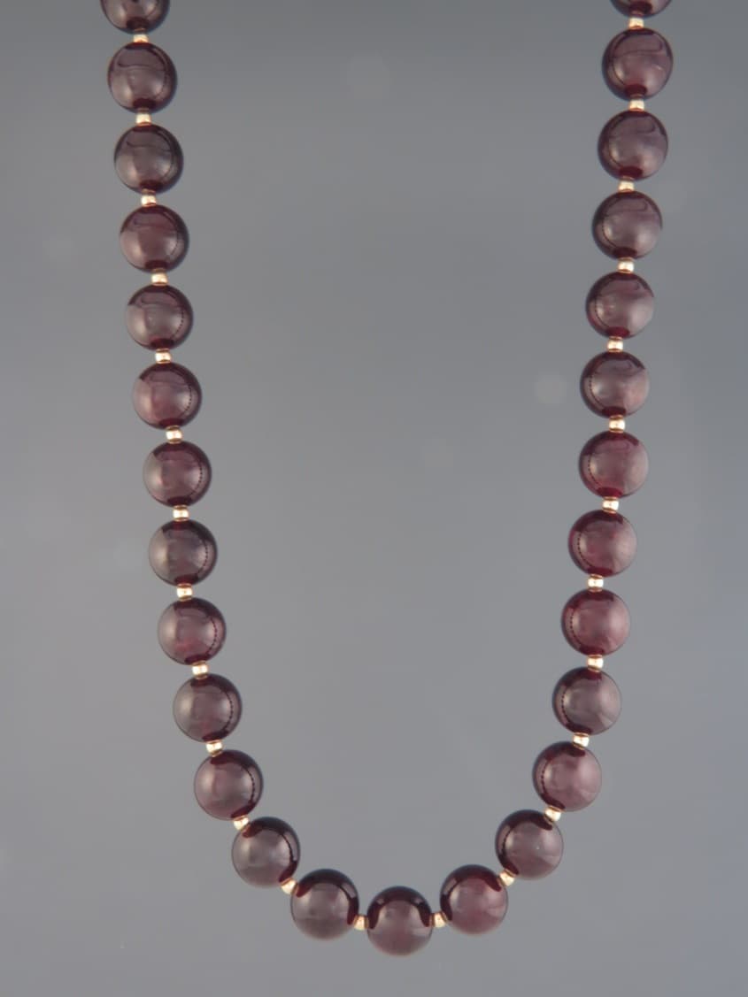 Garnet Necklace - 10mm round stones with Gold beads