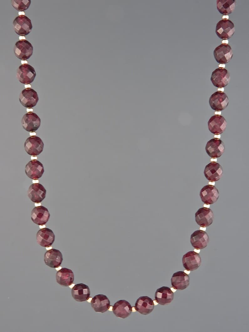 Garnet Necklace - 6mm round faceted stones with Gold beads