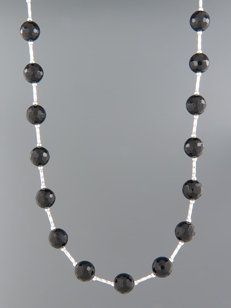 Onyx Necklace - 8mm stones with Silver twist beads