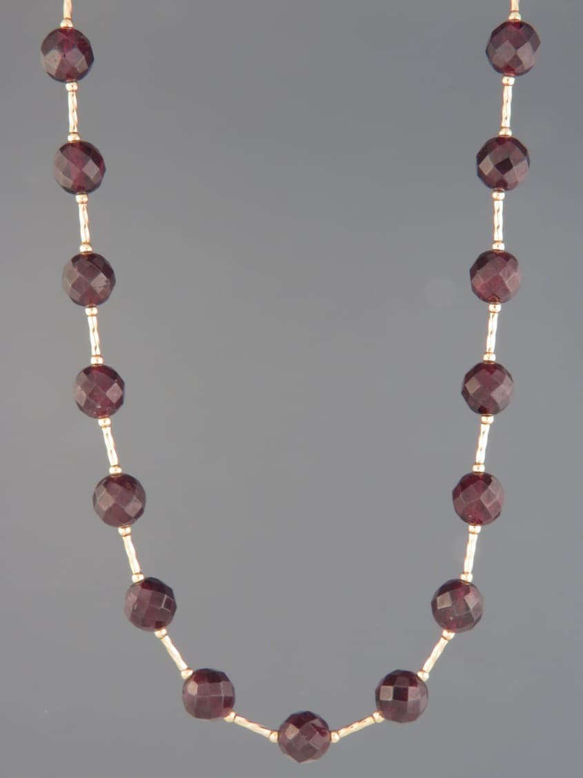 Garnet Necklace - 8mm round faceted stones with twist beads