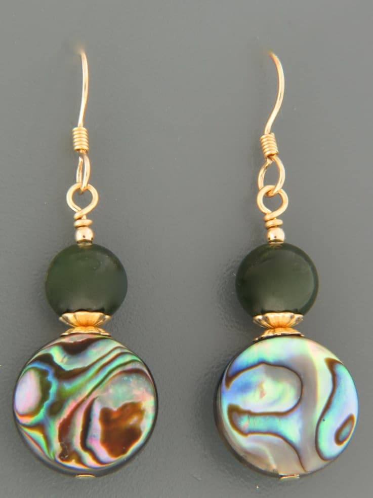 Paua Shell & Jade Earrings - 14ct Gold Filled