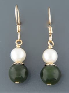 Jade & Pearl Earrings - 14ct Gold Filled