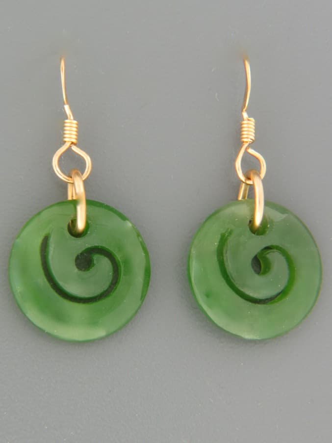 Jade Spiral Earrings - 14ct Gold Filled