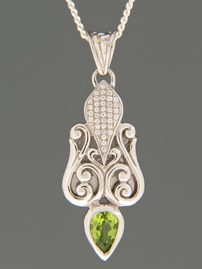 Peridot Pendant with Zircon - Sterling Silver