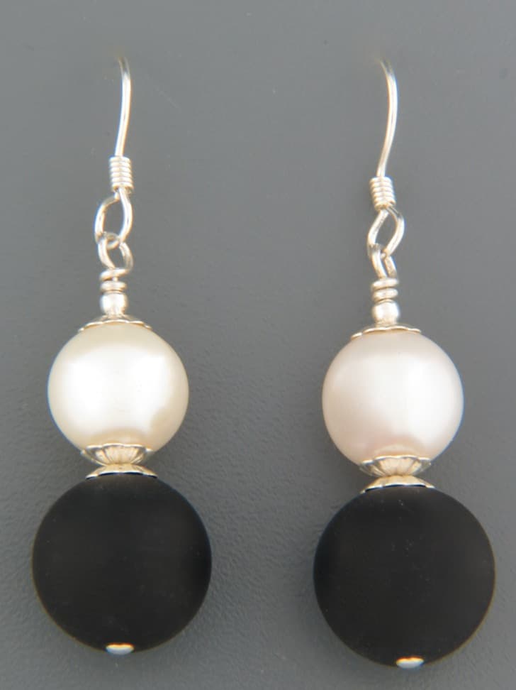Onyx & Pearl Earrings - Sterling Silver
