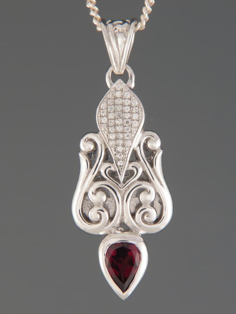 Garnet Pendant with Zircon - Sterling Silver