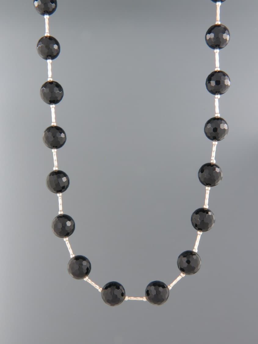 Onyx Necklace - 10mm stones with Silver twist beads