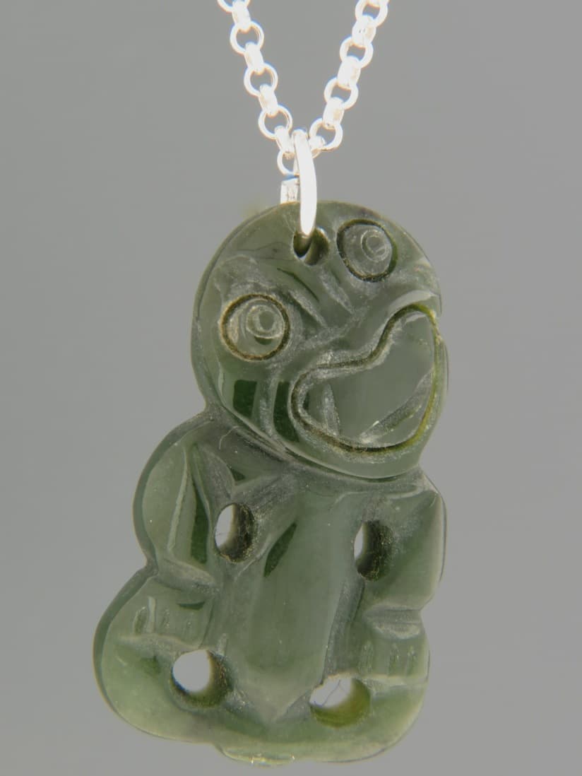Jade Tiki (medium) Pendant - Sterling Silver