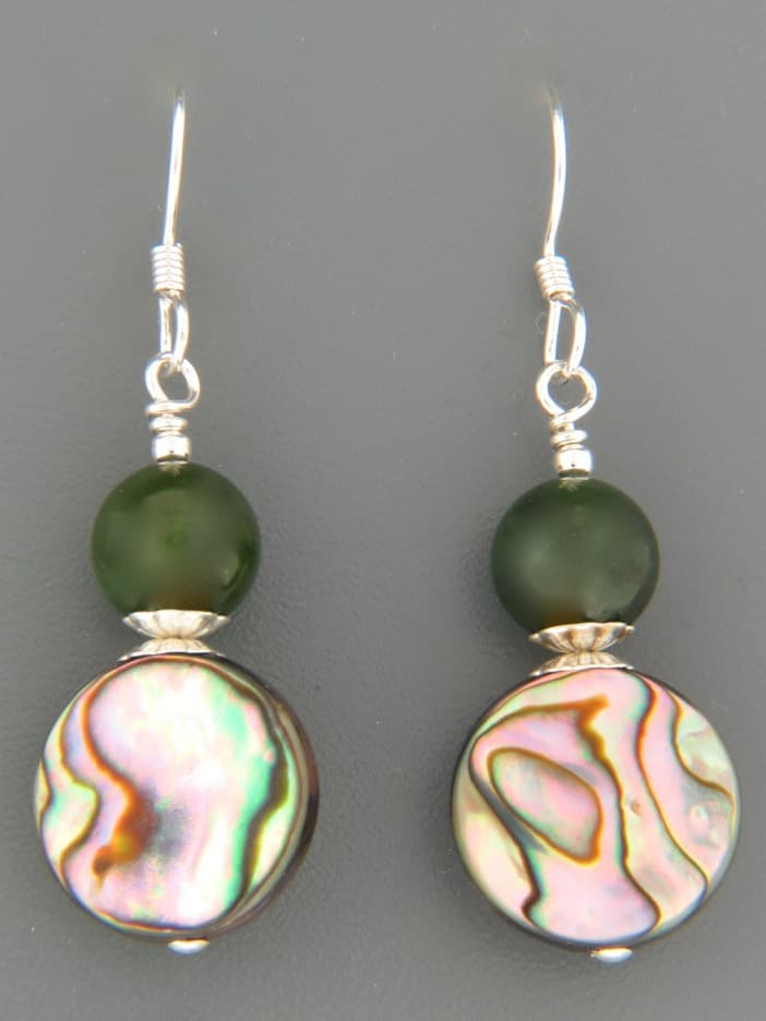 Paua Shell & Jade Earrings - Sterling Silver